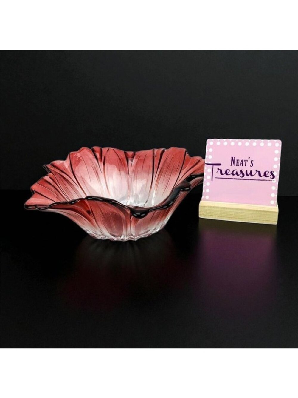 Fifth Avenue Venezia Red Ruby Heavy Glass Bowl Ruffled Decorative Centerpiece